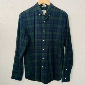 J. Crew Mens Button Down Dress Shirt Classic Stretch Green Blue Checks Medium